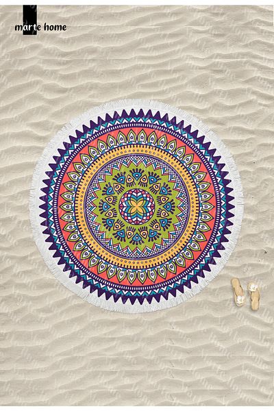 Marte Home Colorful Mandala - Round Tasseled Beach Towel