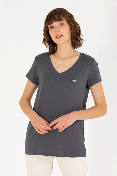 U.S. Polo Assn. Γυναικείο T-shirt Anthracite V - Neck Basic