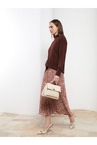 LC Waikiki Γυναικεία πλισέ φούστα σιφόν με σχέδιο με μέση με φερμουάρ