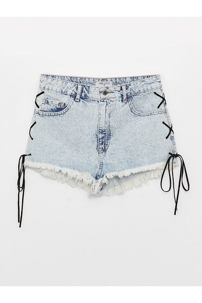 LC Waikiki Standard Fit Eyelet Detailed Women's Jean Shorts