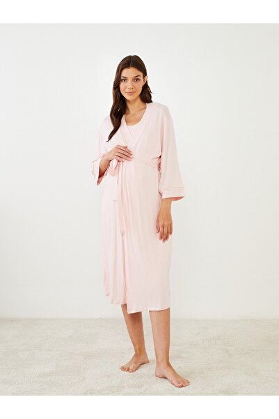 LC Waikiki Kendős galléros sima, hosszú ujjú kismama pongyola