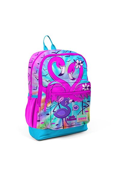 Coral High Rucsac de școală cu patru compartimente cu model flamingo albastru roz pentru copii 23730
