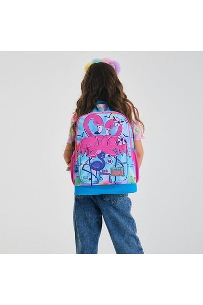 Coral High Rucsac de școală cu patru compartimente cu model flamingo albastru roz pentru copii 23730