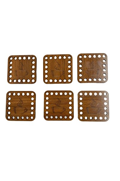 aladepo كوستر خشبي (كوستر) مخرم لون جوزي 6 قطع