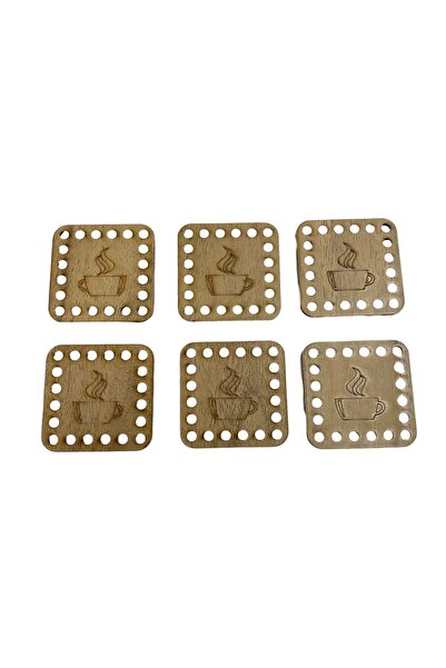 aladepo Дървена подложка за чаши (квадратна) перфорирана, цвят орех, 6 броя