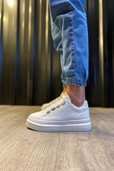 Mida Shoes White Leather Banded Comfortable Sole Casual Men's Shoes