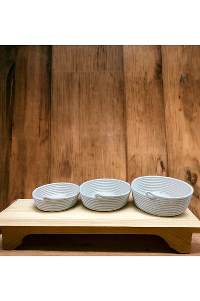 MaVaux Set de 3 coșuri cu fundă - frânghie de iută tricotate, decorative