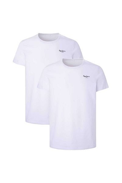 Pepe Jeans Herren T-Shirt, 2er Pack - Oberteil, Baumwolle, Logo, Rundhals, einfarbig