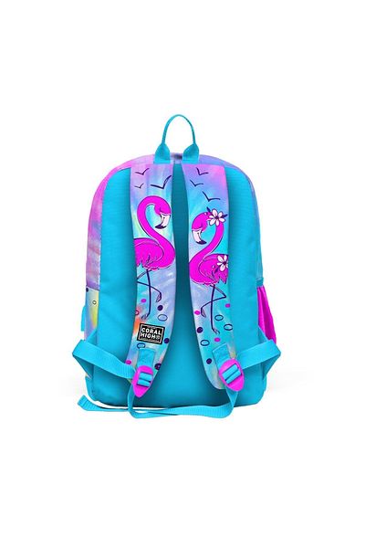Coral High Rucsac pentru școală USB cu patru compartimente cu model flamingo, albastru, roz 23830