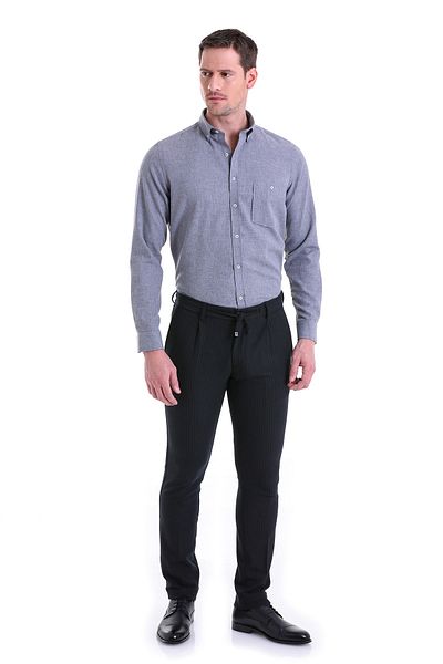 Hatemoğlu Γκρι Comfort Fit μονόχρωμο γιακά με μακρυμάνικο πουκάμισο φανέλα
