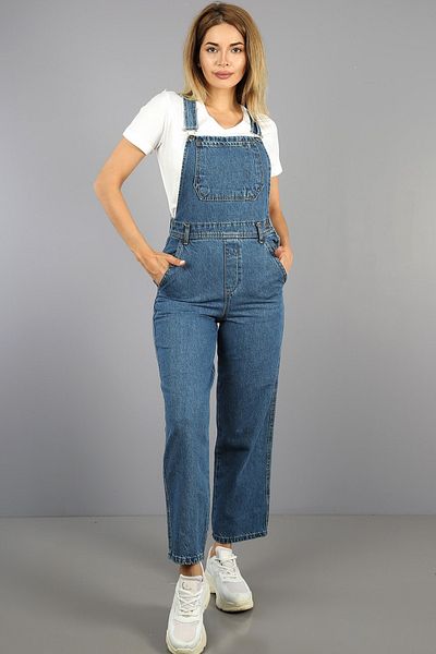 fehika Σκούρο Μπλε Gardener Salopet Jumpsuit Jean με Cargo Pocket