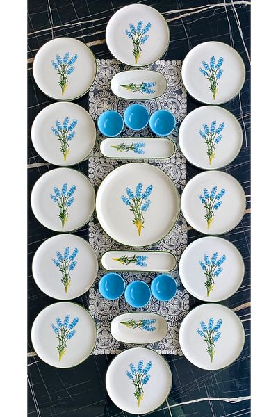 VENÜS HOME DECORATION Sümbül Model 23 Piece Turquoise Breakfast Set for 12 Persons