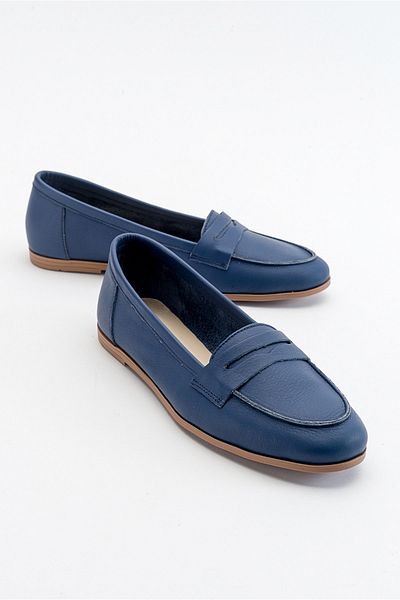LuviShoes F02 Sötétkék bőrű női balerinák