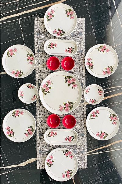 VENÜS HOME DECORATION Snow Flower 15 Piece Breakfast Set for 6 Persons
