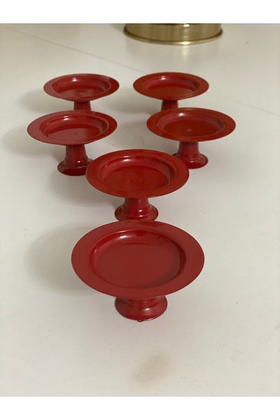 Elzem Decorative Red Color 6-Piece Turkish Delights, Macaroons and Coffee Serving Dishes