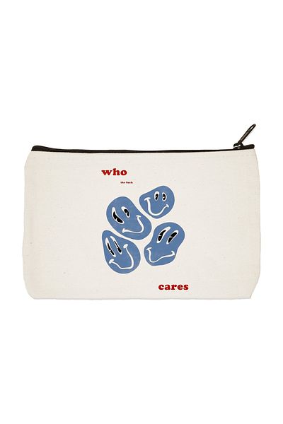 designedfy Who Cares Printed υφασμάτινη τσάντα μακιγιάζ, θήκη για στυλό, τσάντα χειρός