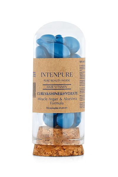 intenpure Argan and Aloe Vera Capsule 10 Pack Wavy Hair Shine Moisture and Shaping