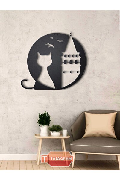 TASAGRAM Kedi & Galata Kulesi Lazer Kesim Metal Tablo