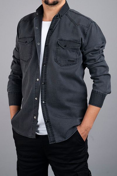 YXC Slim Fit Men's Denim Shirt Smoked