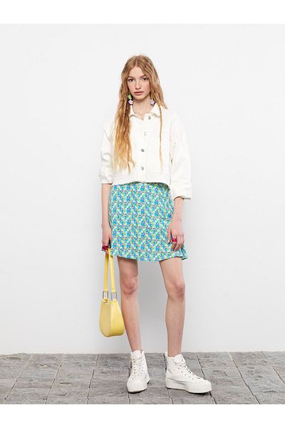 LC Waikiki Floraler Viskose-Shortsrock für Damen mit Reißverschluss in der Taille
