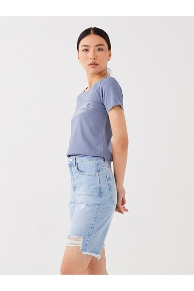 LC Waikiki Zerrissene, detaillierte Standard-Jeansshorts für Damen