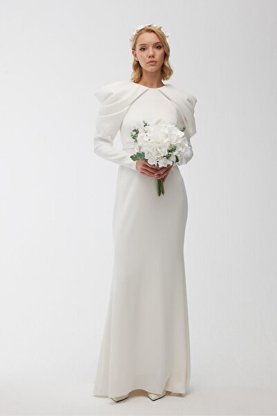 Manuka Detailní večerní šaty na ramena Ecru