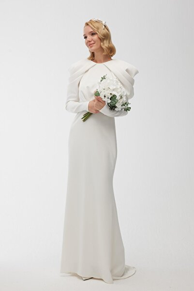 Manuka Detailní večerní šaty na ramena Ecru