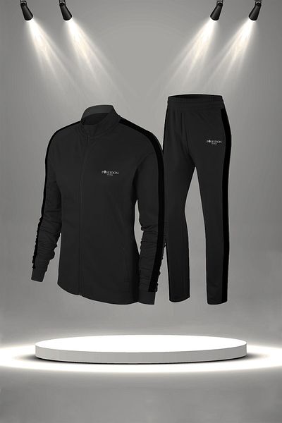 POSEIDON STORM Plus Size Black Supra Combed Cotton Tracksuit - Comfortable Running and Hiking Set (4XL-1)