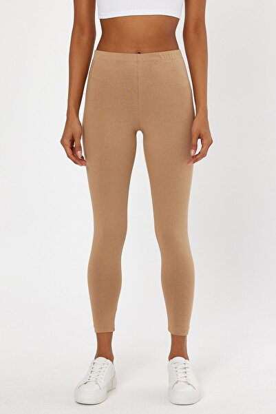 FİHA Μπεζ Γυναικείο Συμπαγές Λύκρα Καλσόν /zebil-4057