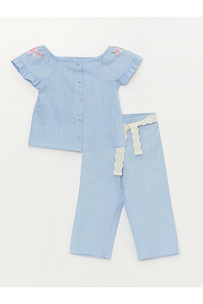 LC Waikiki Square Collar Baby Girl Shirt and Trousers Set of 2