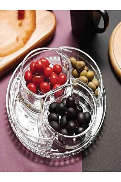 Akkoyunlu home Round Glass Breakfast Plate with 4 Compartments