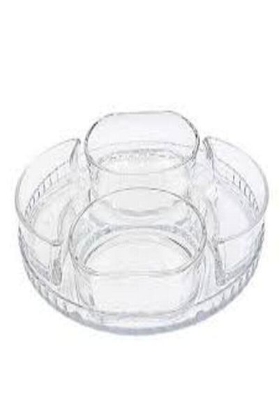 Akkoyunlu home Round Glass Breakfast Plate with 4 Compartments