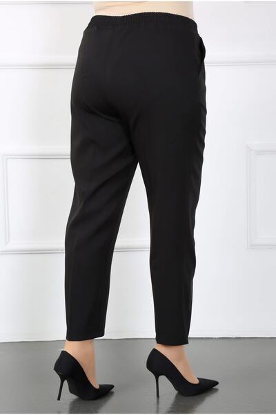 By Alba Collection Women's Black Imported Dumbbell Elastic Waist Large Size Trousers