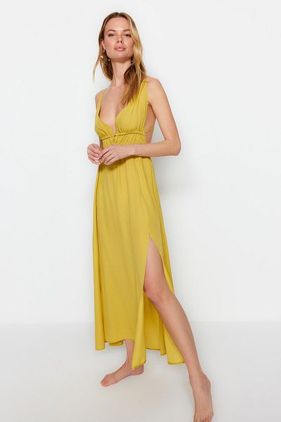 Trendyol Collection Λάδι Πράσινο Maxi Φόρεμα παραλίας με σκίσιμο TBESS23EL00063