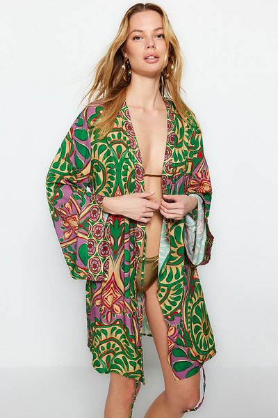Trendyol Collection Ethnic Patterned Mini Woven Tied Kimono&Kaftan TBESS23KM00045