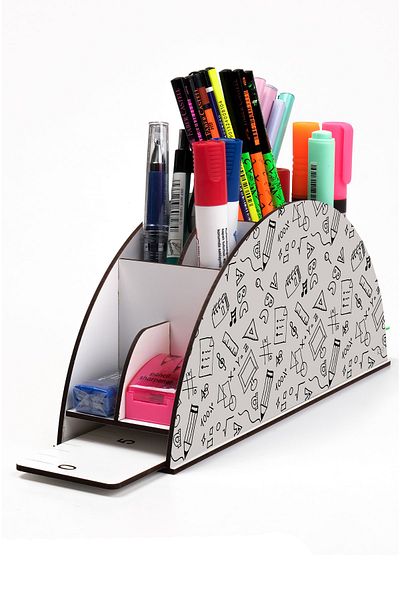 kutuTR Wooden Vip Student Series Rainbow Ruled Desktop Pen Holder Organizer with Assembled Box