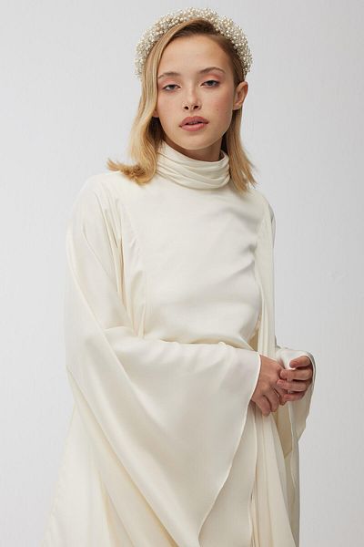 Manuka Satin Cape Evening Dress Ecru