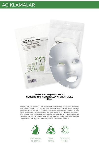 TENZERO Pack of 10 Soothing Effect Moisturizing and Balancing Cica Transparent Cotton Mask Korea