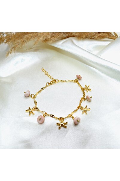 Y&M PERLA ACCESSORİES Altın Kaplama Deniz Yıldızı Doğaltaşlı Sallantı Halhal