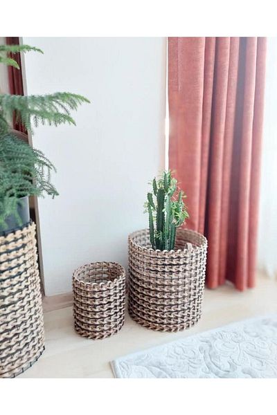 Egindra Wicker 2-Piece Vase-Flower Pot Basket Organizer