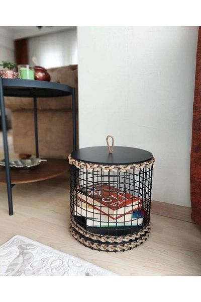 Egindra Metal Wicker Basket Organizer with Wooden Lid