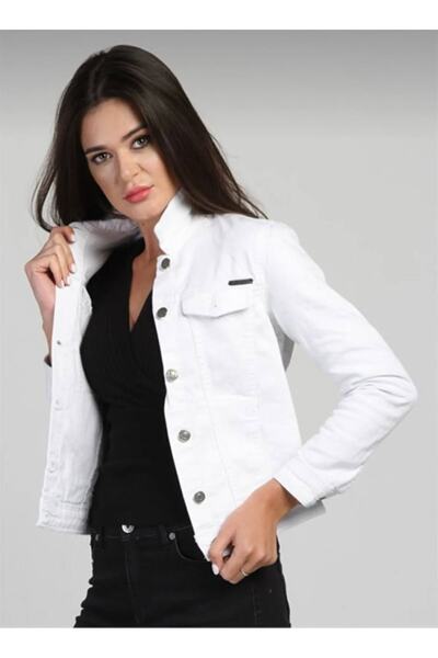 Qeysa Jachetă albă scurtă din denim pentru femei