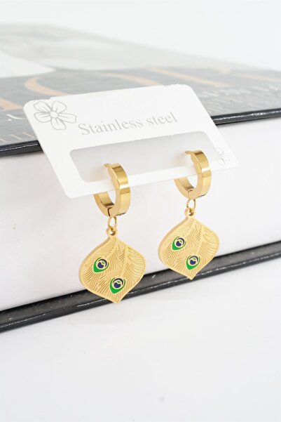 By Zeyna Aksesuar مجموعة أقراط نسائية مصنوعة من الفولاذ عيار 316l وخالية من التشويه ومزينة بالريش