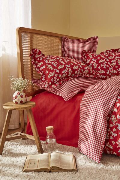 Karaca Home Carlo 100% Cotton Double Duvet Cover Set Red