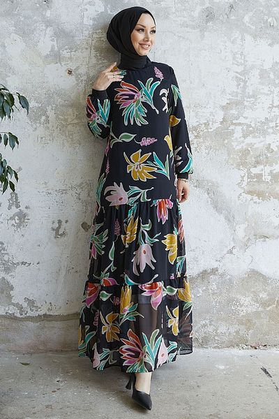 InStyle Mariella Skirt Ruffle Chiffon Dress - Μαύρο