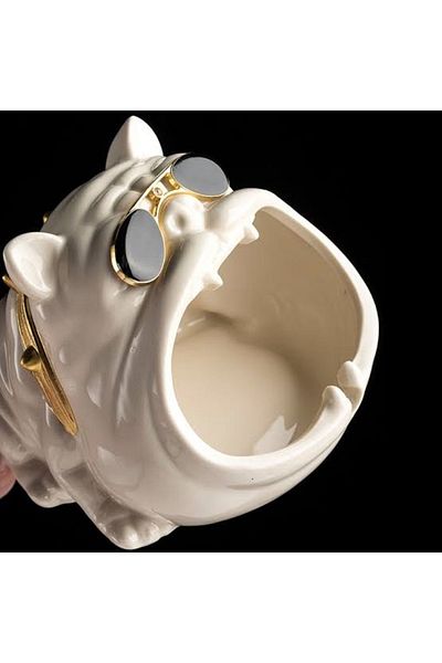 FLORADA White Decorative Panty Lamp with Bulldog Figure Figurine Desktop Home Office Decoration Ashtray