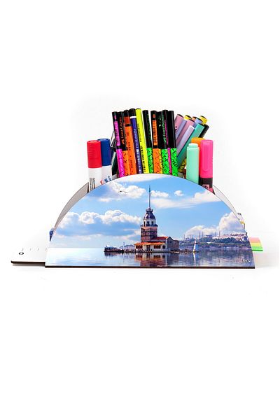 kutuTR Wooden Vip Different Model Rainbow Ruled Desktop Pen Holder Organizer Assembled Boxed