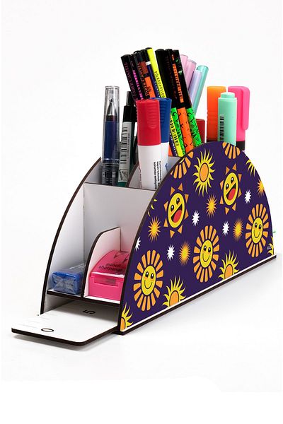 kutuTR Wooden Vip Different Model Rainbow Ruled Desktop Pen Holder Organizer Assembled Boxed