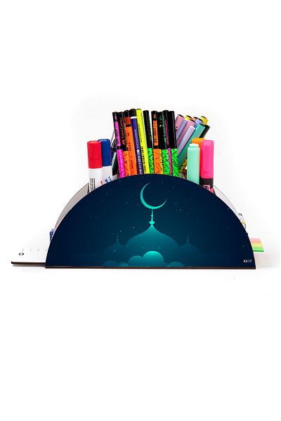 kutuTR Wooden Vip Islamic Rainbow Ruled Desktop Pen Holder Organizer Assembled Boxed