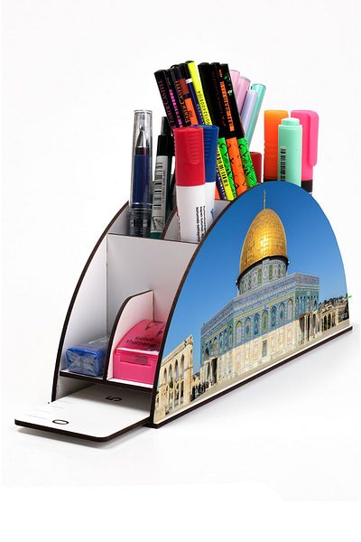 kutuTR Wooden Vip Islamic Rainbow Ruled Desktop Pen Holder Organizer Assembled Boxed